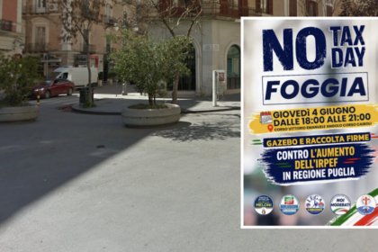 No Tax Day a Foggia, gazebo e raccolta firme contro l’aumento dell’Irpef regionale
