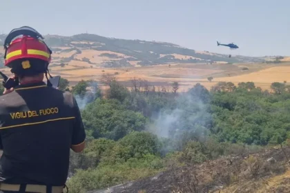 Incendio sulle colline del Foggiano, fiamme tra arbusti e macchia mediterranea a Motta Montecorvino